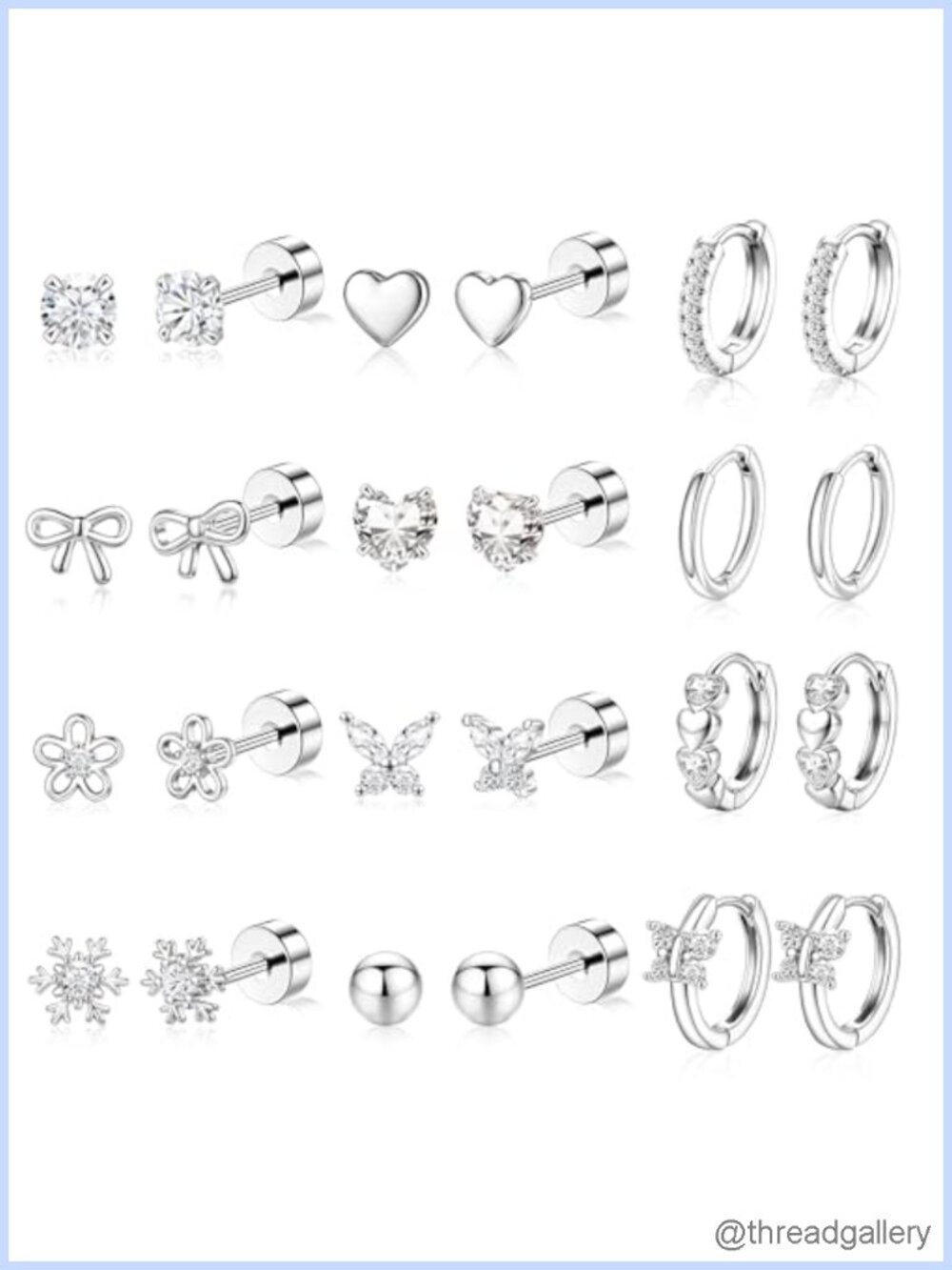 14K Gold Hypoallergenic Stud Earrings Set Surgical Steel Flat Back Huggie Hoops